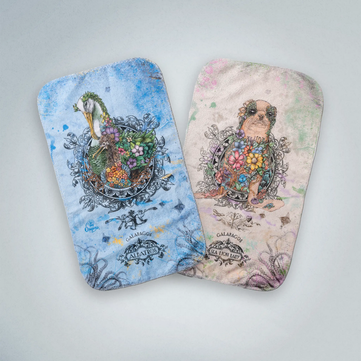 Waved Albatross And Sea Lion Baby Hand Towel
