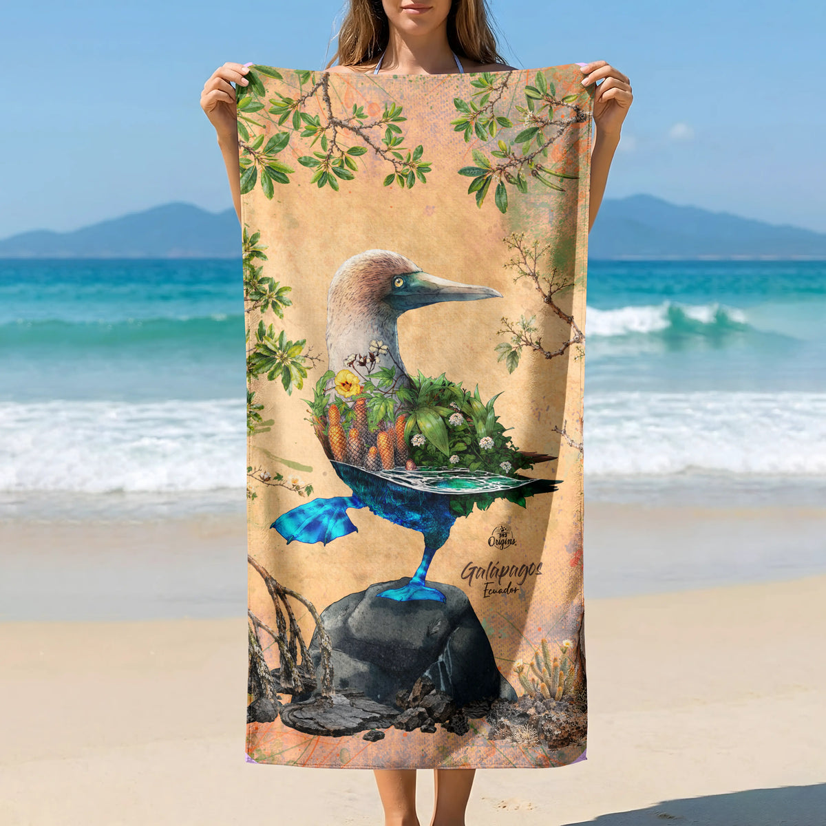 Blue-Footed Booby Floral Beach Towel